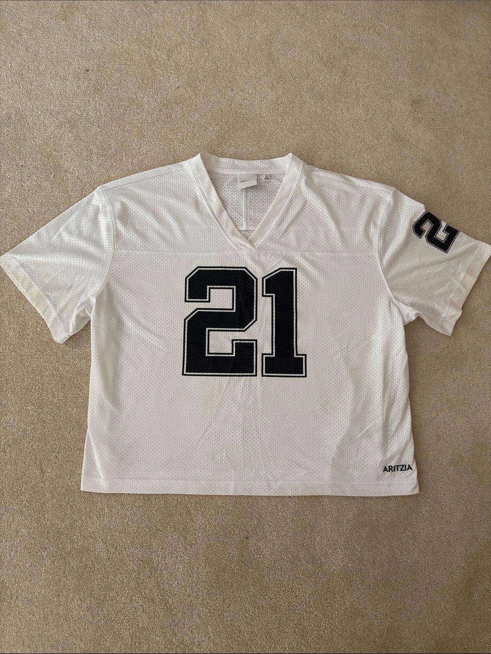 Aritzia White Mesh Jersey Top with Black Number 21